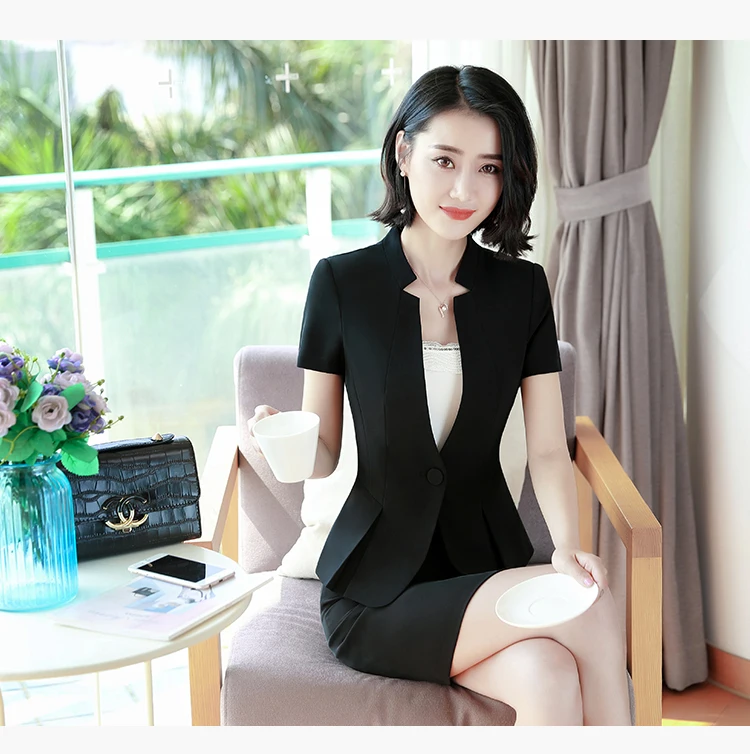

Blazer Women Skirt Suits One Button Notched Striped Blazer Jackets and Slim Mini Skirts Two Pieces OL Sets Female Outfits 2019