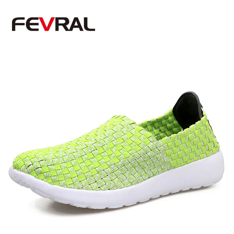Green Бренд fevral; женская летняя повседневная обувь; дышащие ботинки с плоской подошвой; обувь для мам; женские лоферы без шнуровки; Женская тканая обувь; Размеры 35-40 - Цвет: Green