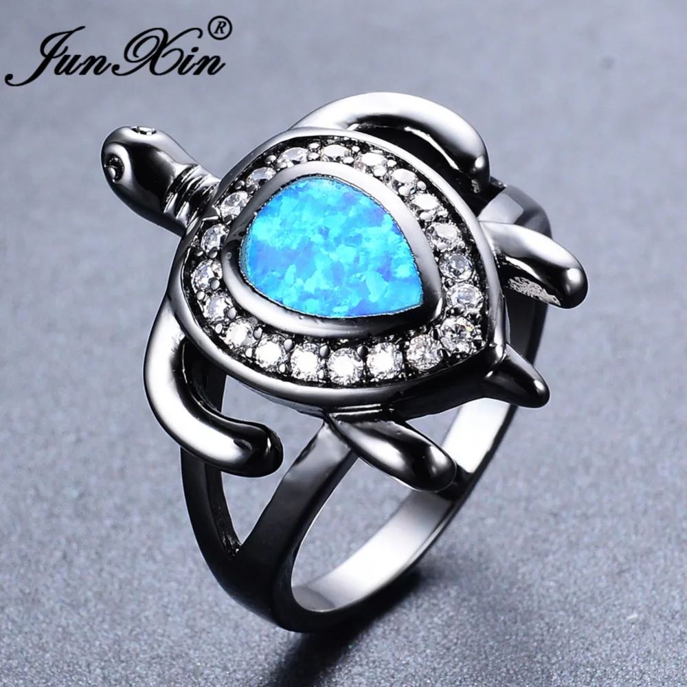 JUNXIN уникальная форма черепахи Синий огненный опал заполненная черным золотом