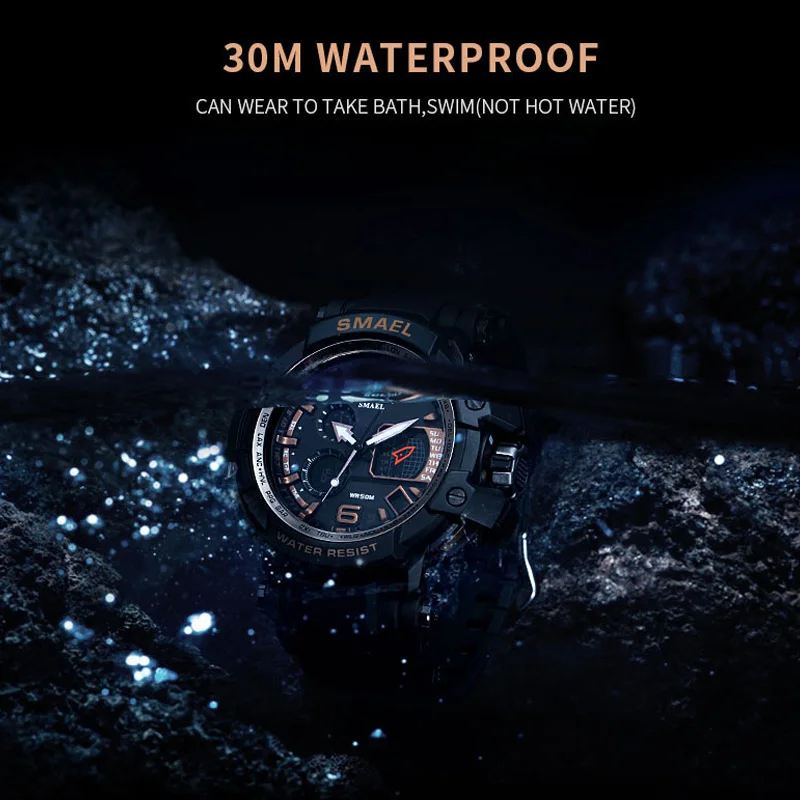 Men Watch Sports 5Bar Waterproof SMAEL Man Electronic Quartz Big Dial Shock Resist Chronograph1509 Sport Watches Alarm | Наручные часы