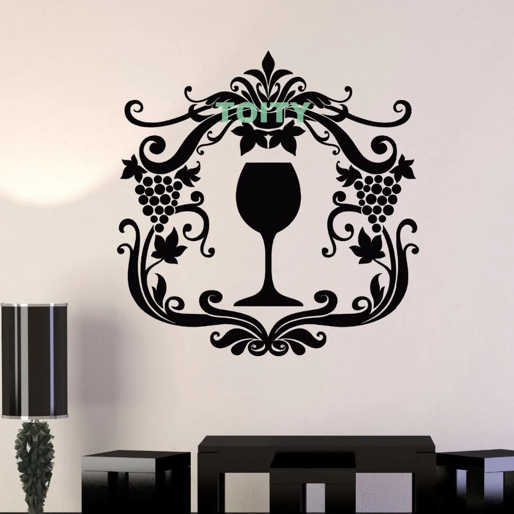 

Vinyl Wall Decal Wine Glass Alcohol Drink Grape Kitchen Design Sticker Window Door Home Decor Art Murals H57cm x W61cm/22.5"x24"