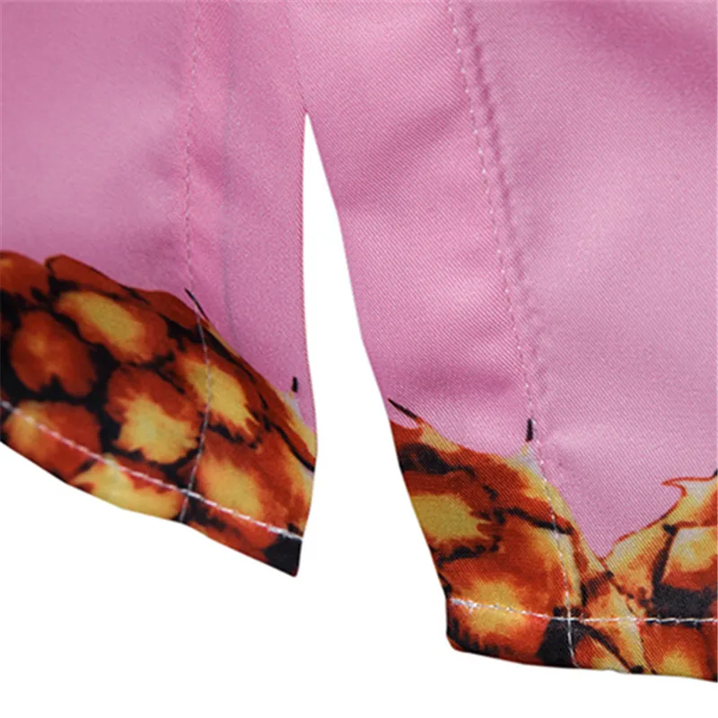 Covrlge Men's Summer Polyester 3D Pineapple Fruit Print Beach Shirt Turn-down Collar Short-sleeved Single Breasted Shirts MCS086