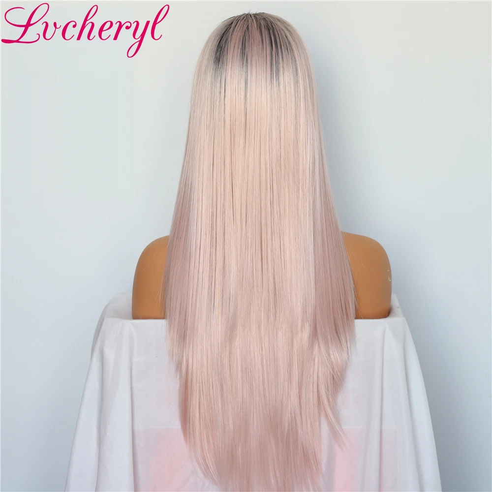 Lvcheryl Ombre от темных корней к розовому натуральные длинные шелковистые прямые