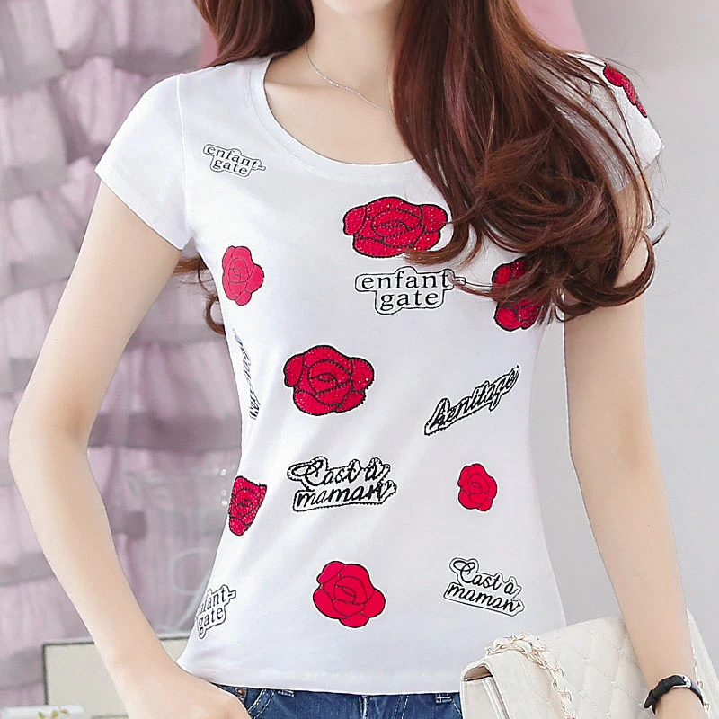 2019 женская футболка с коротким рукавом и круглым вырезом белая облегающая