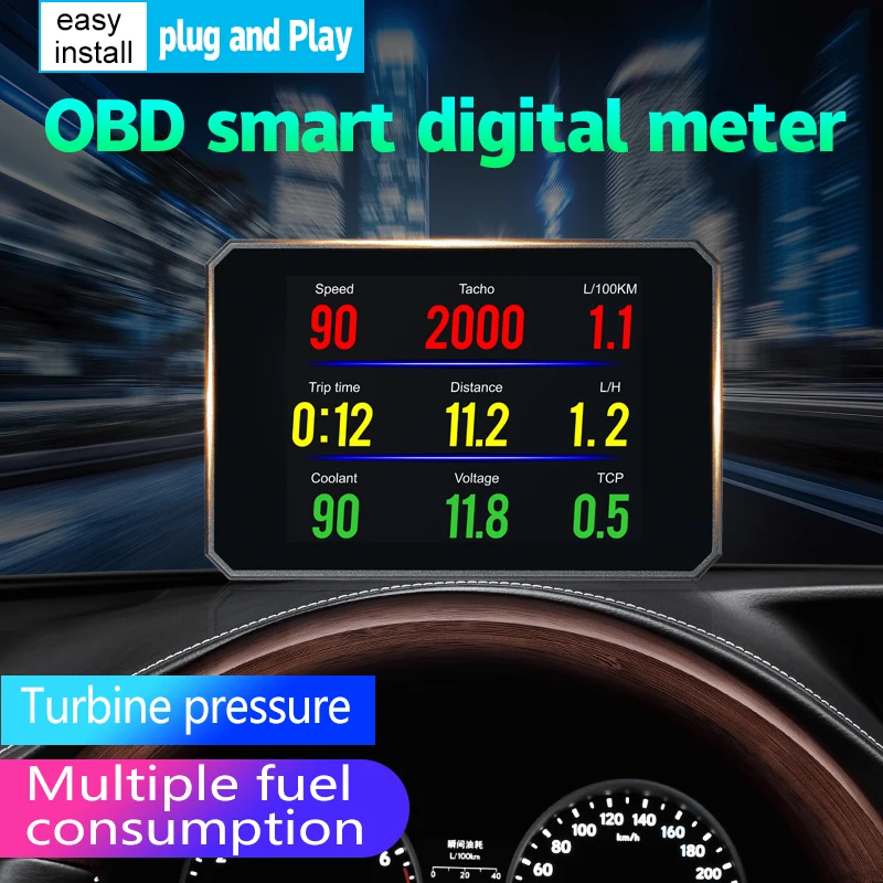 OBDSPACE P16 3 9 ''HD TFT OBD2 автомобилей HUD Head Up Дисплей бортовой компьютер Спидометр Turbo