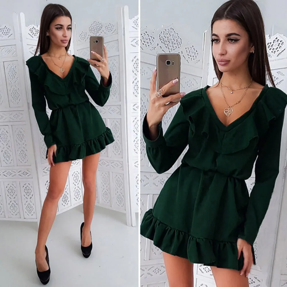 Женское платье с оборками и поясом однотонное вечернее ТРАПЕЦИЕВИДНОЕ ПЛАТЬЕ С