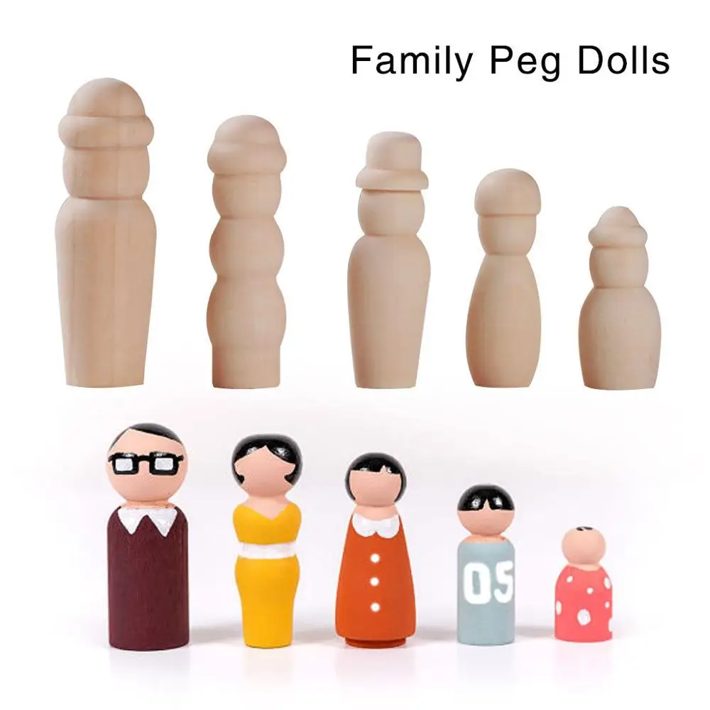 

5 Pcs/Lot Children's Painted Wooden Doll DIY Small Wooden People Painted Handmade Family Member Combination Toys For Kids