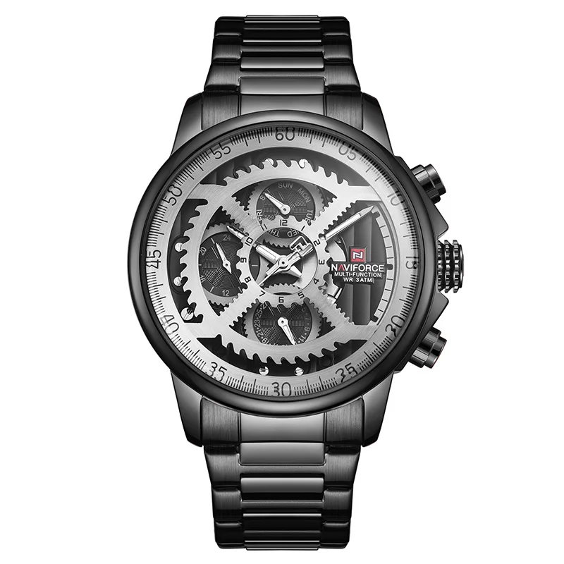 Black White NAVIFORCE мужские модные спортивные часы мужские золотые кварцевые 24 часа часы мужские Топ люксовый бренд водонепроницаемые армейские военные наручные часы - Цвет: Black White