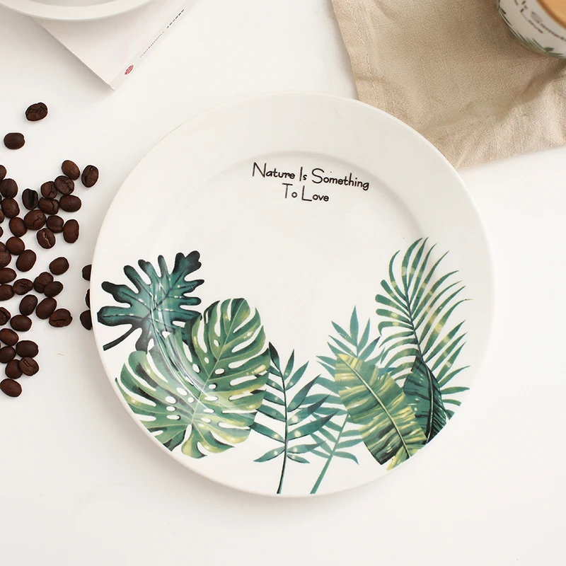 Керамическая Тарелка С Рисунком Листьев монстеры 8 дюймов 1 шт.|plates for dinner|ceramic