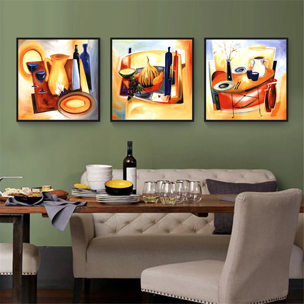 3 шт. модульные абстрактные картины Еда картина Кубок фрукты Украшения для кухни