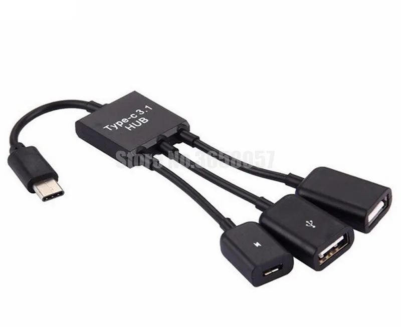 

50pcs USB HUB 3 in 1 Type C OTG Host Cable Adapter accessory bundles for samsung s8 s9
