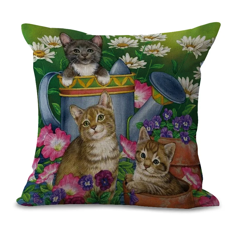 Декоративная Подушка Чехол с изображением цветов и котика живопись 17 5 дюймов