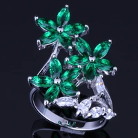 magic plant green cubic zirconia silver plated ring v0094