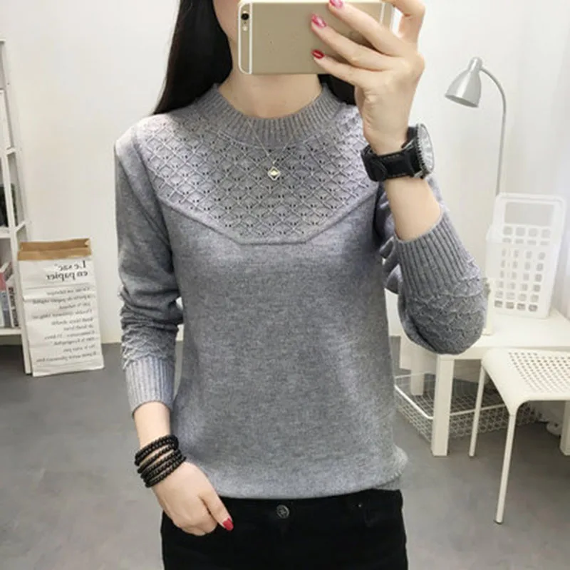 2019 Spring and autumn new ladies Korean version of the loose hollow bottoming shirt thin sweater wild long sleeve ZX182 | Женская