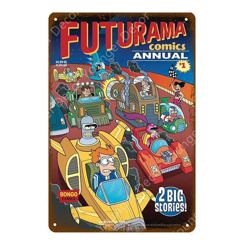 YD6291F Американский комикс ТВ серия Futurama металлические вывески настенные стикеры декор комнаты винтажная живопись декоративная табличка Ретро мультфильм плакат - Цвет: YD6291F