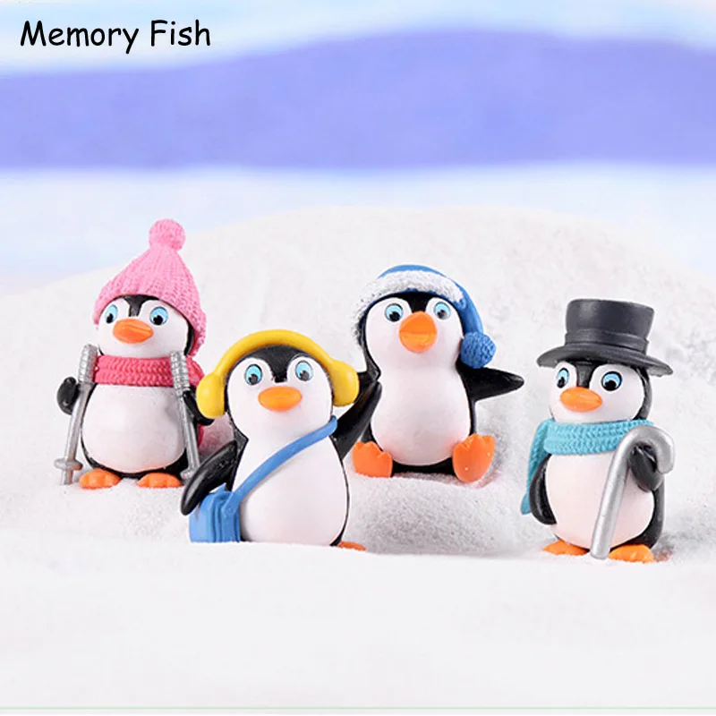 Мультяшные милые зимние игрушечные Пингвины полимерные Фигурки игрушки микро