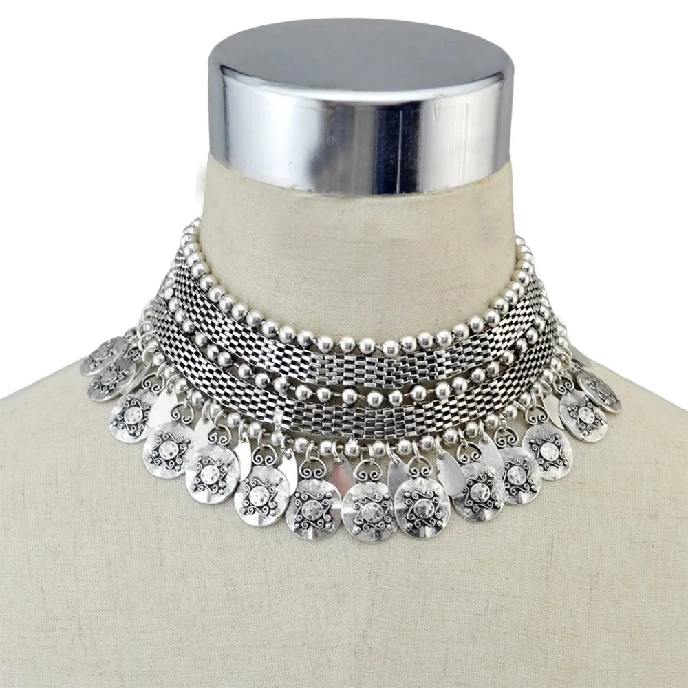 Indian Jhumka Vintage Coins Choker Necklace Drop Earrings Set Women Turkish Tibet Tassel Bib Statement Pakistani Afghan Jewelry