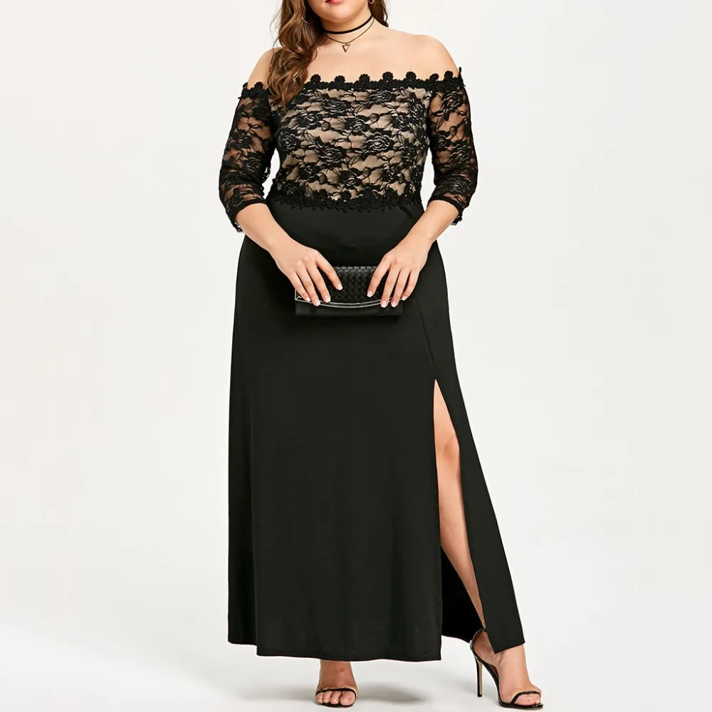 Vestidos mujer XL ~ 5XL модное женское сексуальное кружевное платье с вырезом лодочкой и