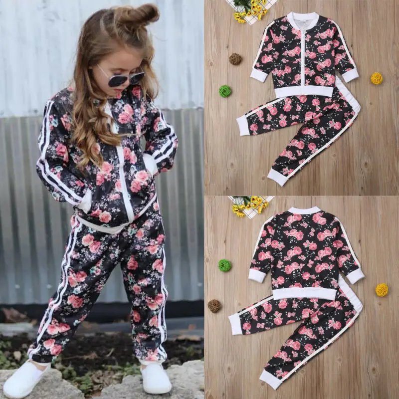 CANIS Autumn 2pcs Newborn Toddler Baby Girl Floral Printed Long Sleeve Zipper Sweater Tops+Lovely Pants Outfits Set Clothes | Мать и
