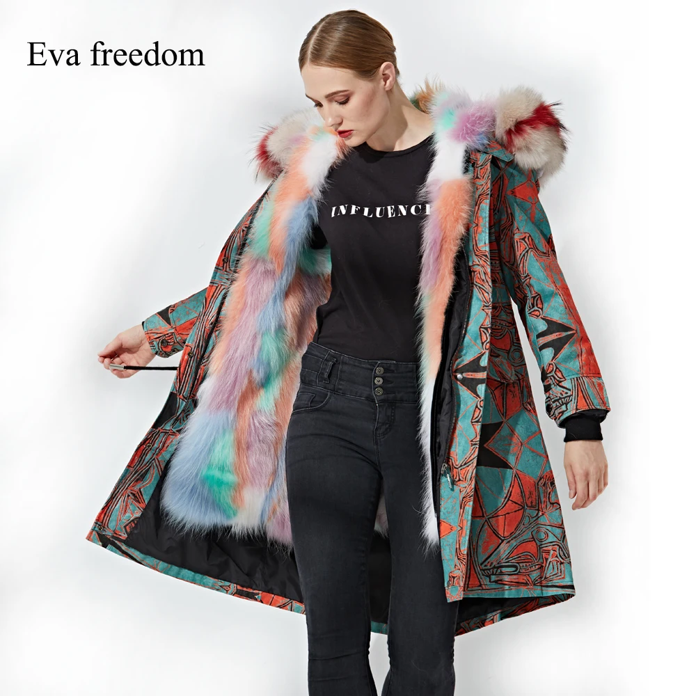 EVA FREEDOM 2018 Женская куртка большого размера с капюшоном и большим меховым