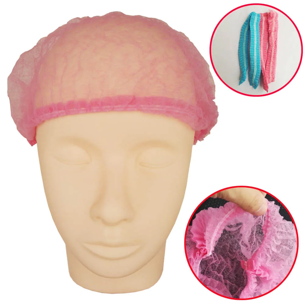

100 pcs Non-woven Disposable Shower Caps Pleated Anti Dust Hat Bath Caps for Spa Hair Salon Beauty Catering Makeup Tool
