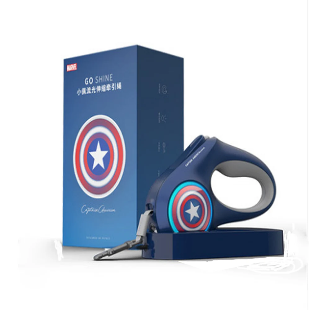 Captain America Поводок для собак Светодиодный выдвижной ошейник-светильник поводок с замком и механизмом выпуска поводок для прогулок светящиеся аксессуары для кошки, собаки - Цвет: Captain America