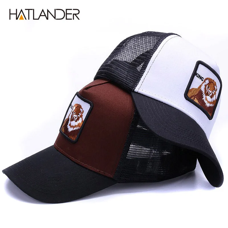 [HATLANDER] вышивка Лев сетчатые бейсболки женский рюкзак шляпа летняя грязная
