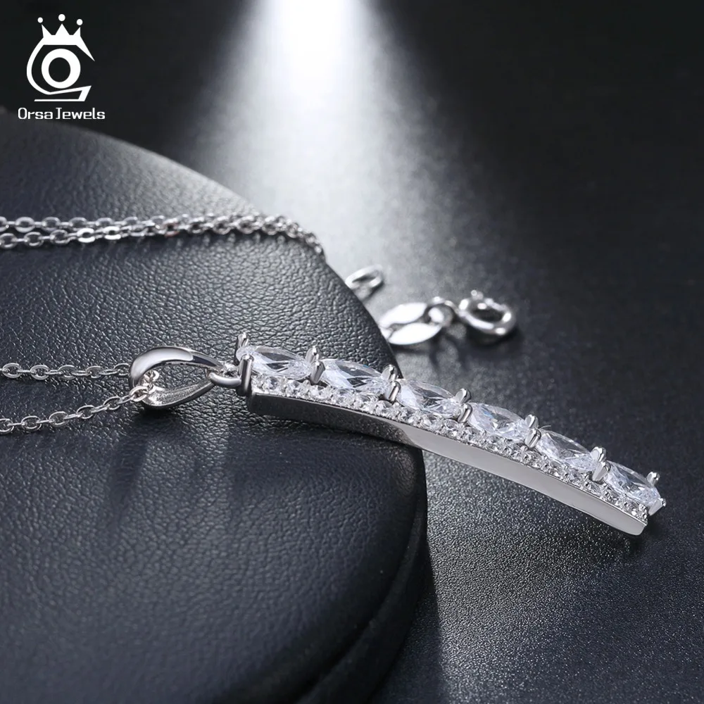 ORSA JEWELS стерлингового серебра 925 ожерелья женские с AAA кубическим Цирконом 35 мм Длинная подвеска с бруском женские вечерние ювелирные изделия OSN62