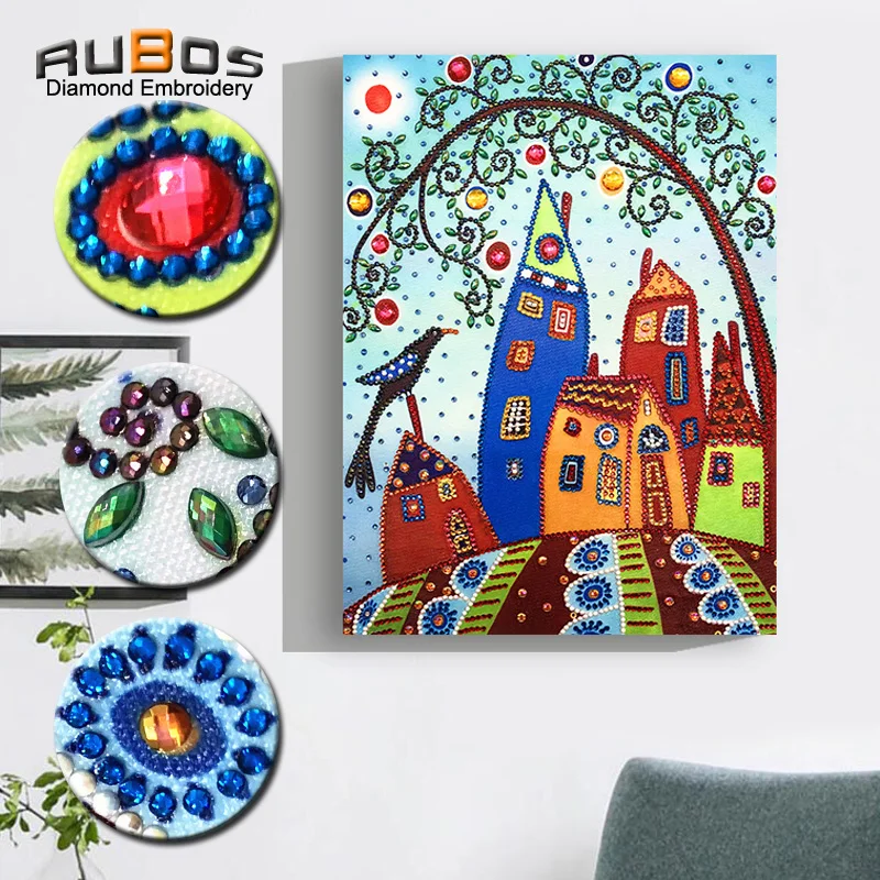 Рубос DIY Алмазная вышивка ферма мечта фантазия картина мозаика пейзаж 5D большой
