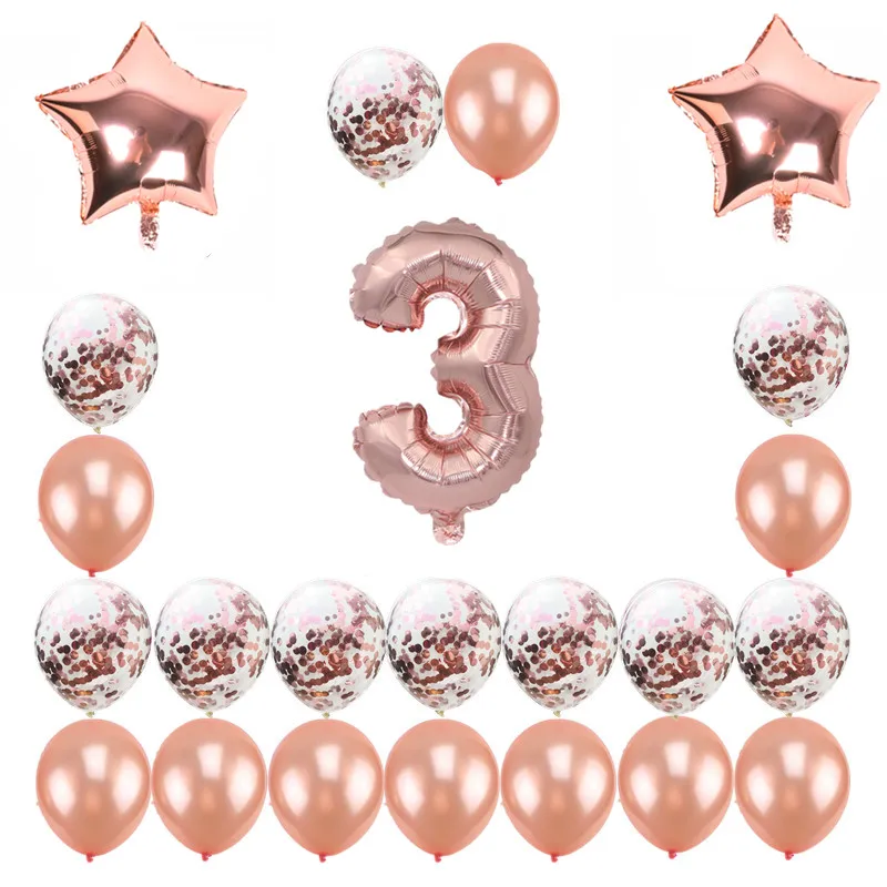 rose gold 3 23 шт., розовое золото, цифры, Звездный воздушный шар "Конфетти", фигурки, фольга, поплавок, надувные шары для дня рождения, вечеринки, свадьбы, украшения - Цвет: rose gold 3