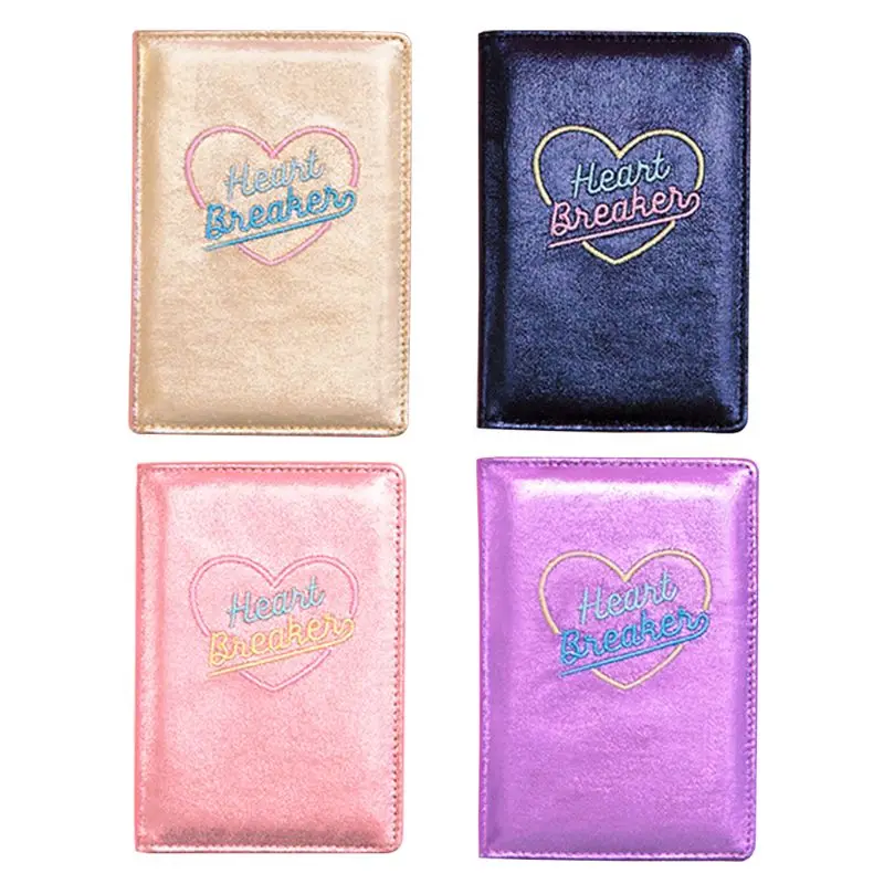 Fashion Women Hologram Embroidered Travel Accessories Lady Passport ID Card Cover Holder Case Protector Organizer PU Clutch Bag