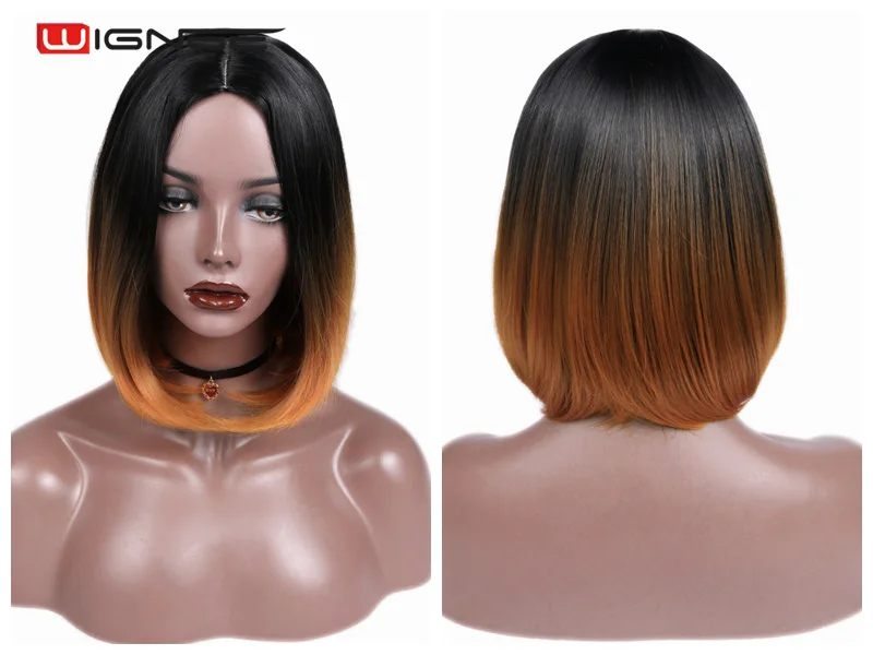 Ombre Orange Wignee короткие прямые волосы синтетический боб парики Смешанные фиолетовый/розовый/синий/натуральный черный парик цвета радуги Glueless косплей женские волосы парики - Цвет: Ombre Orange