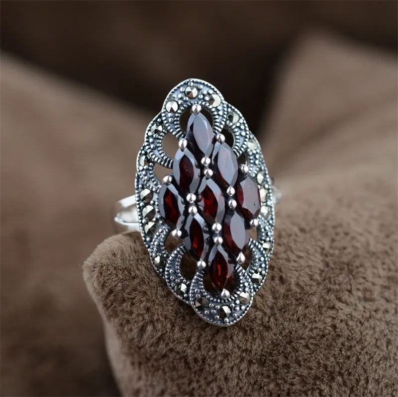 

BESTLYBUY, 100% подлинное серебро 925 пробы, красный гранат, Ретро & Элегантные кольца для женщин, для влюбленных, для вечеринки, свадьбы, ювелирные и...