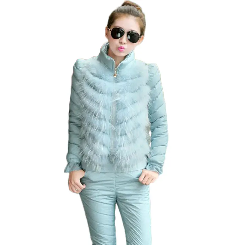 2017 Winter Warm Thick Women 3 Pieces Sets (Vest+Sweatshirt+Pant) Casual Slim Fur Collar Plus Size Wadded Jacket Suits LW48 | Женская