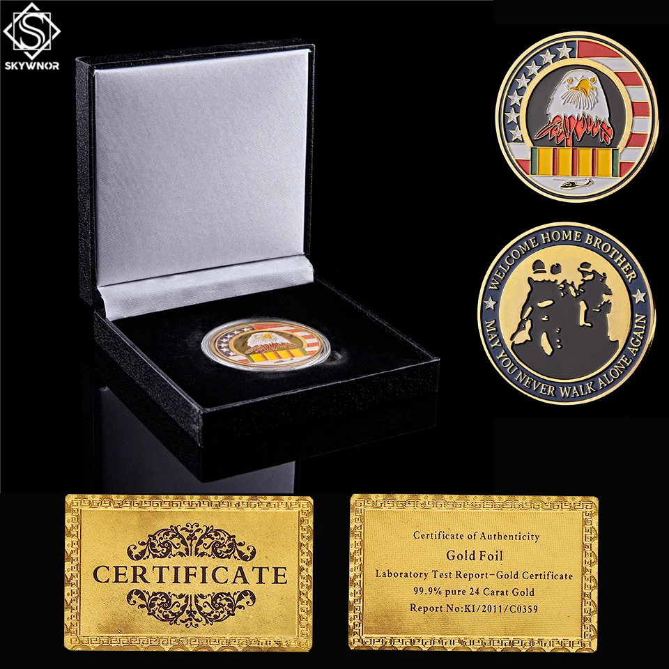 

USA Gold/Silver Military Challenge Welcome Home Brother Souvenir Coin W/ Luxury Box Display