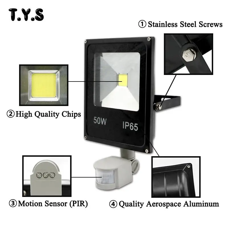 Waterproof LED Flood light 220V 50W 30W 10W Floodlight With Motion Spotlight Sensor Outdoor Lighting Projector Reflector Lamp |