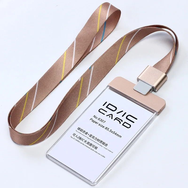 V Stripe gold set Прозрачный акриловый пластик с металлической ID IC карты держатель пропуска карты+ цветной полиэфирный ремешок с пряжкой из сплава Al - Цвет: V Stripe gold set