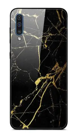 Светло-голубой Чехол для samsung A70, жесткая задняя крышка из закаленного стекла с рисунком для samsung Galaxy A70 A50 A80 A40 A30 A10 A 70, мягкий чехол из ТПУ - Цвет: Светло-голубой