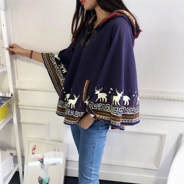 Adomoe Новая Осенняя накидка с оленем для молодых девушек Студенческая капюшоном и