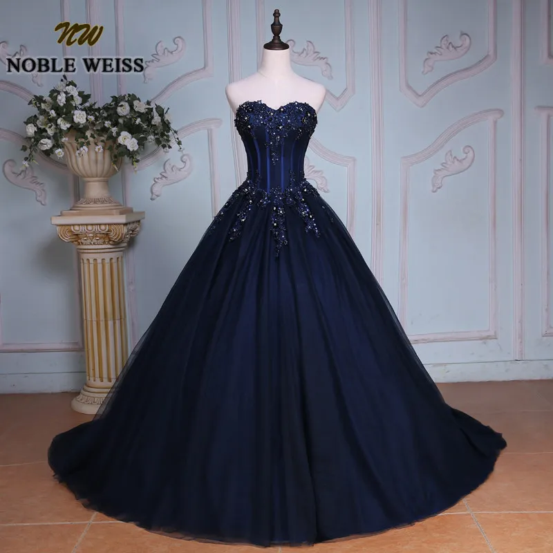 picture color NOBLE WEISS темно-синие пышные платья Бальное Платье милое без бретелек Vestidos de 15 anos Аппликация Кружева Сладкий 16 платья - Цвет: picture color