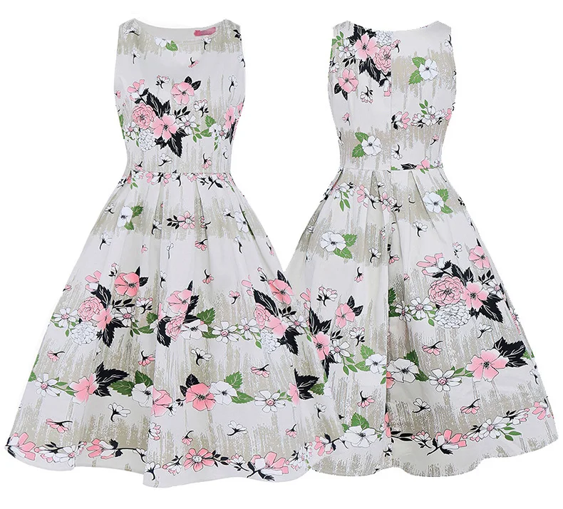 Plus Size Large Swing Women Party Dress 2018 Summer Elegant O Neck Floral Print Sleeveless Lady Dresses | Женская одежда