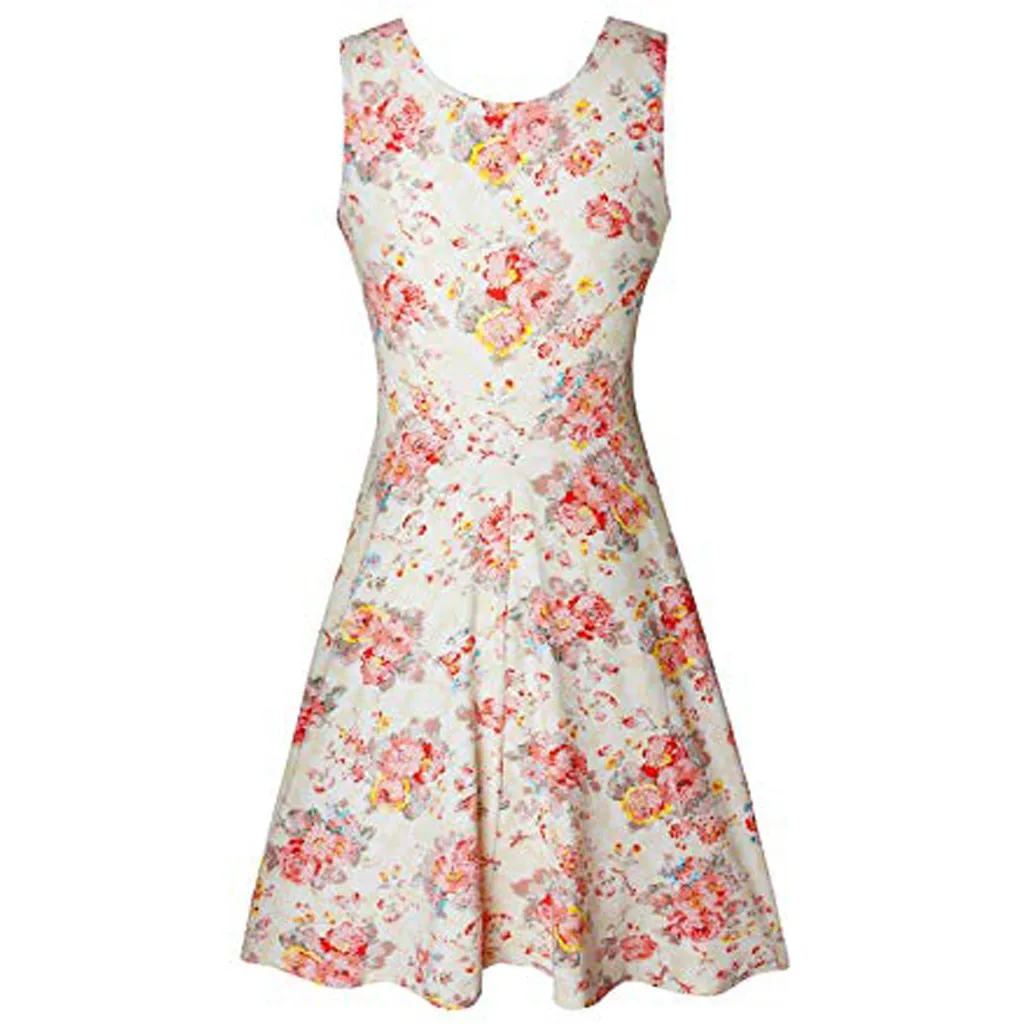 Женское платье без рукавов с цветочным принтом Повседневное Платье До Колена