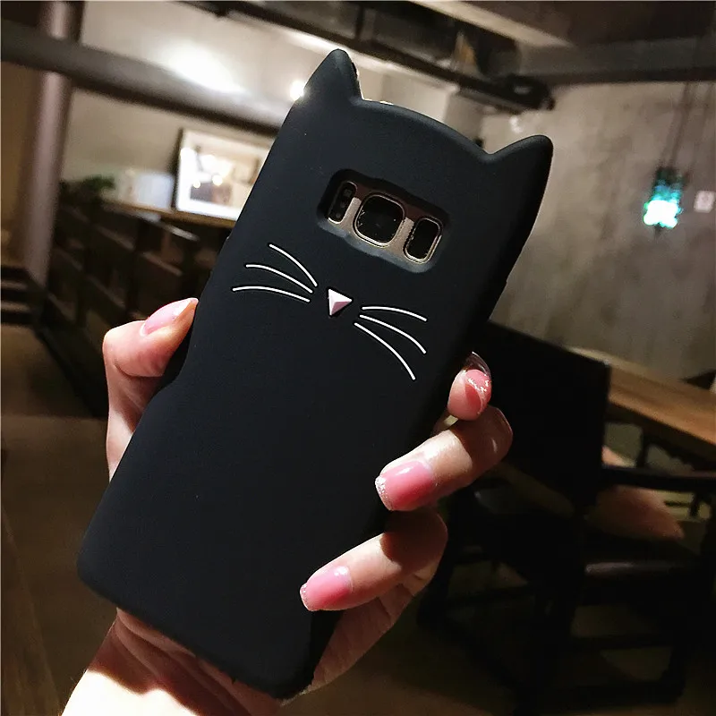 Cute 3D Bearded Cat Case For Samsung Galaxy S7 Edge S8 Plus Cartoon Soft Silicon Coque S6 Cover |