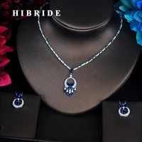 hibride charm classic flower blue cubic zirconia full jewelry sets for women dress accessories wedding bride necklace set n 353
