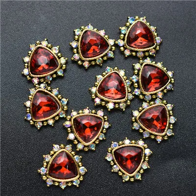 10PCs-Tri-Red 10 шт 3D Стразы для ногтей, блестящий кристалл алмаза для ногтей, металлические украшения для ногтей, украшения DIY, амулеты - Цвет: 10PCs-Tri-Red