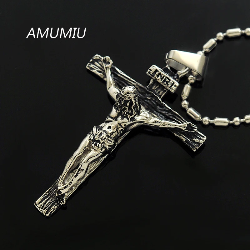 Мужской кулон в виде креста AMUMIU INRI Jesus винтажное ожерелье из нержавеющей стали 316L
