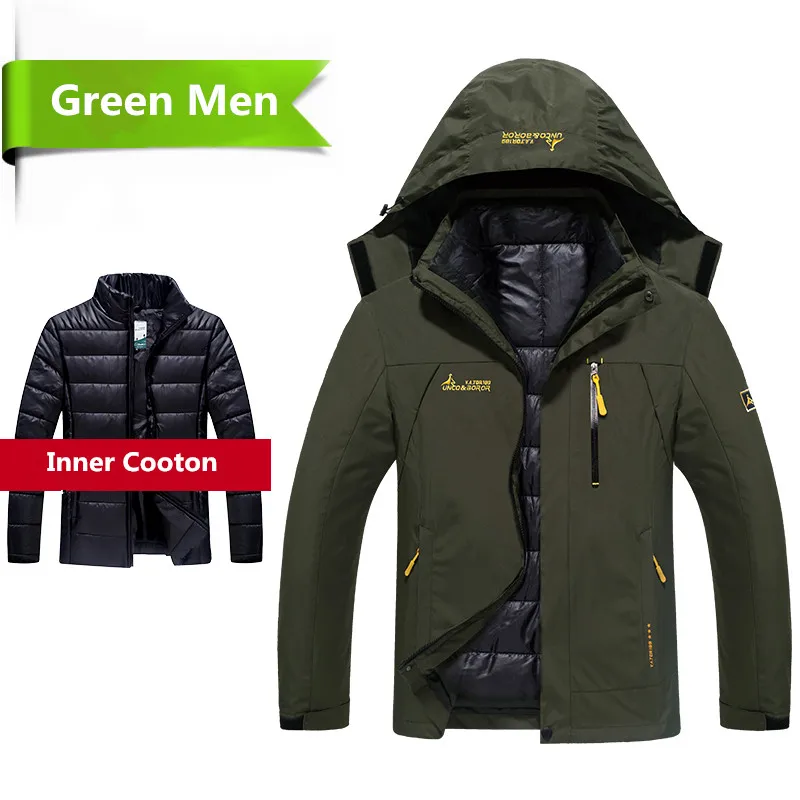 Армейский зеленый Зимний пуховик, пальто, мужские повседневные толстые теплые водонепроницаемые ветрозащитные куртки с капюшоном, мужские пальто размера плюс 6XL, 2 в 1, пуховики - Цвет: Армейский зеленый