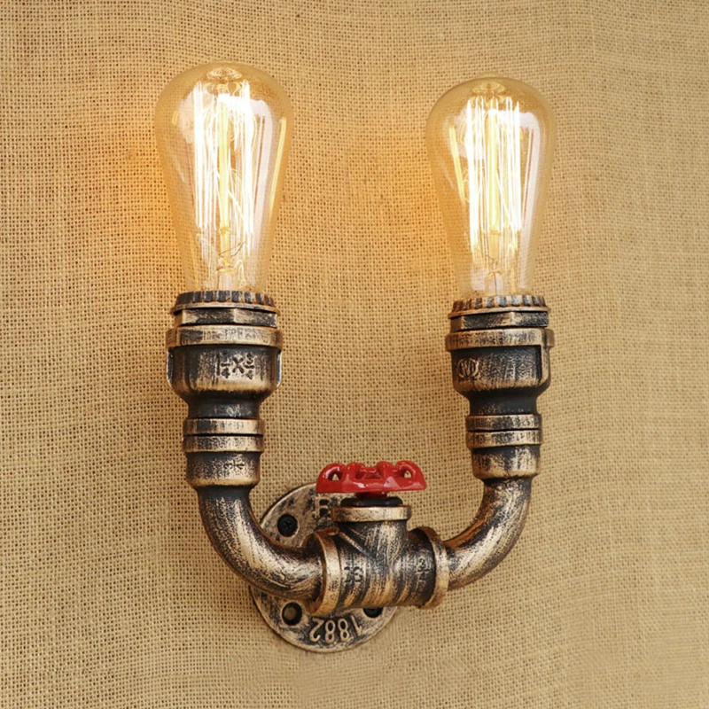Европейская винтажная промышленная настенная лампа 2 светильника с железной