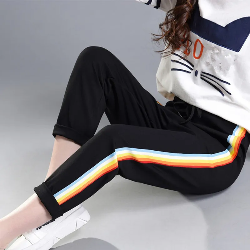 2018 сезон: весна лето для женщин Повседневное пот брюки девочек в радужную полоску