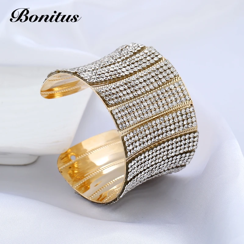 [Bonitus Jewelry Store]NewArrival Fashion Design Cuff Wide Full Bracelets &amp Bangles Rhinestone Crystal For Women HOT 07B4006 | Украшения